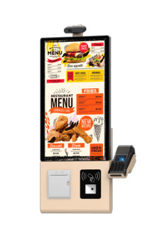 OEM 23.8 inch Gold Wall Mounted Self Ordering Kiosk Met Pos Holder Android/Windows